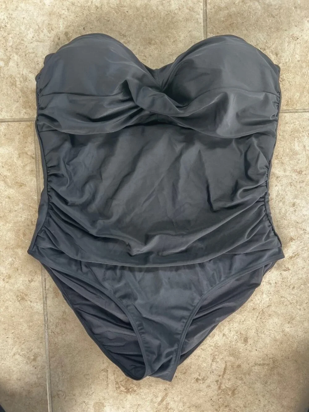 NWT womens black strapless one piece swimsuit monokini built it braw support XXL